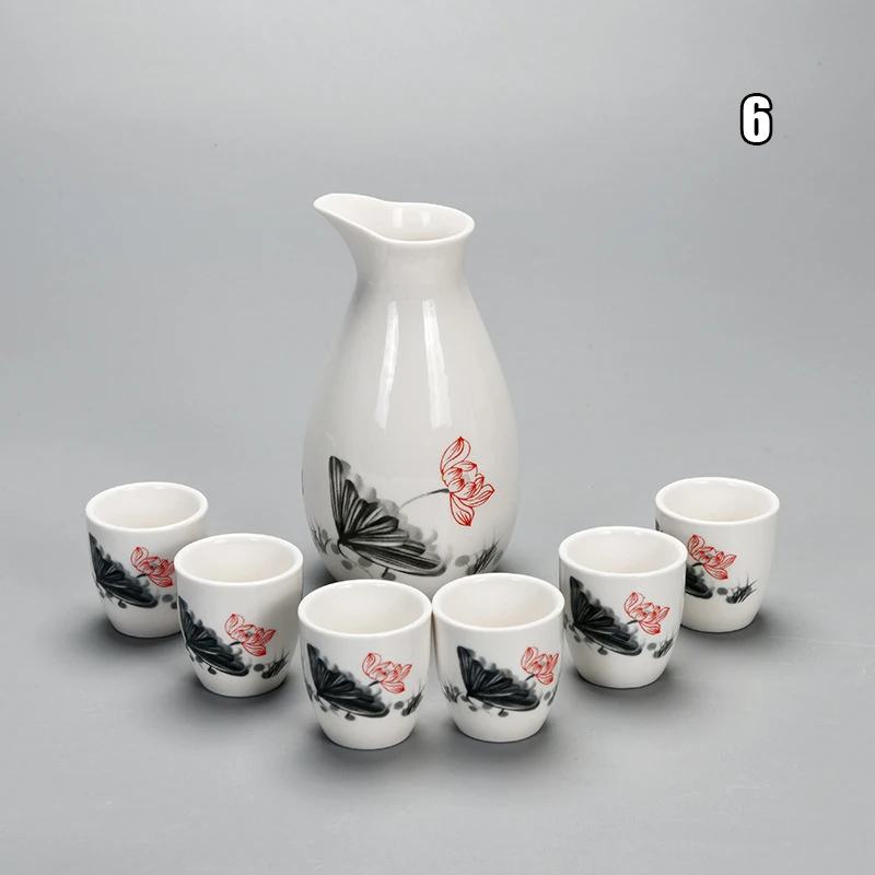 FANCITY Japanese-style ceramic sake wine set wine warmer hot wine jug hot  wine jug household rice wine bottle white wine glass w