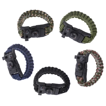 

Outdoor Camping Survival Bracelet Paracord With Fishing Gear Whistle Thermometer Braided Umbrella Rope Kit Rescue Wristband EDC