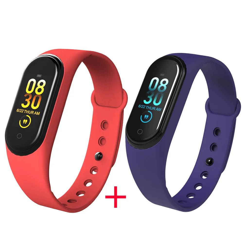 2 шт./лот M4 браслет Smartband спортивный браслет часы монитор сердечного ритма фитнес трекер активности кровяное давление Android Ios Спорт - Цвет: 1 Red 1 Blue