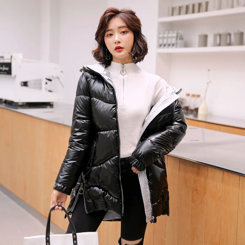 2020 New Winter Jacket Parkas Women Glossy Down Cotton Jacket Hooded Parka Warm Female Cotton Padded Jacket Casual Outwear M-3XL