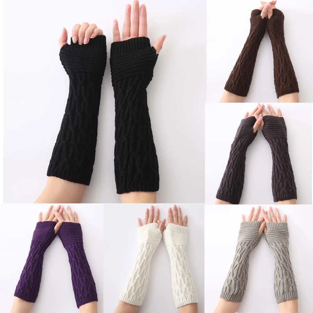 Модный зимний Vrouwen теплый Gebreide Arm Vingerloze Handschoenen Lange эластичный Wanten W1220