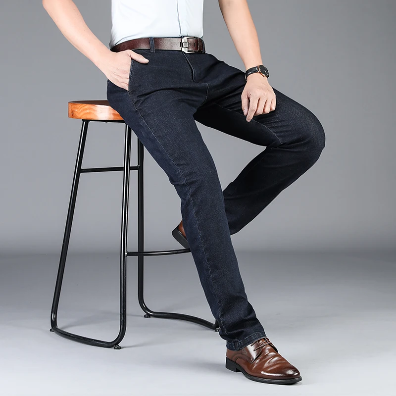 

Classic Style Men's Business Jeans 2020 Autumn Winter New Fashion Stretch Denim Trousers Male Brand Straight Pants Black Blue
