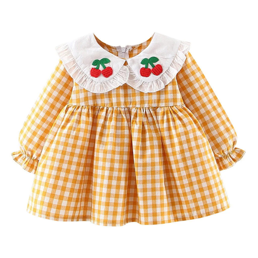 Детские платья для девочек; платье vestidos vestido infantil; Одежда для девочек; vestido; кружевное с рюшами для маленьких девочек; в клетку; вишня; Z4