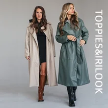 Toppies 2022 Oversized Leather Trench Coat for Women Rainproof Long soft faux leather Jacket coat