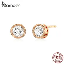 Bamoer, серьги-гвоздики для женщин, 925 пробы, серебро, прозрачный CZ, для помолвки, массивные, Brincos Aretes, модные ювелирные изделия BSE293