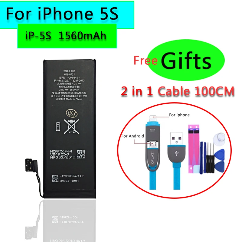Телефон Батарея для iphone 8, 8 Plus 5 5S Замена мА/ч. аккумулятор 0 цикла Батарея для iphone 8, 8 Plus 5 5S батареи - Цвет: For iPhone 5S