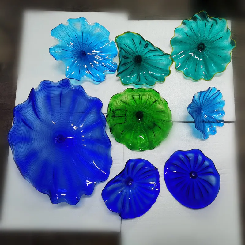 

Mediterranean Blue Interior Designer Plates Hand Blown Glass Wall Art Murano Wall Sconce