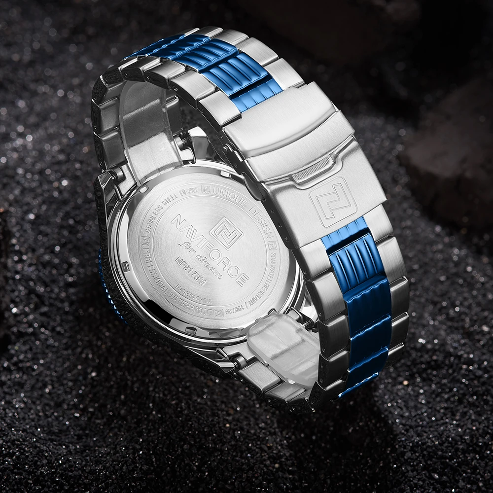 NAVIFORCE 9173, мужские спортивные часы, мужские водонепроницаемые кварцевые часы из нержавеющей стали, повседневные мужские часы с хронографом, мужские часы