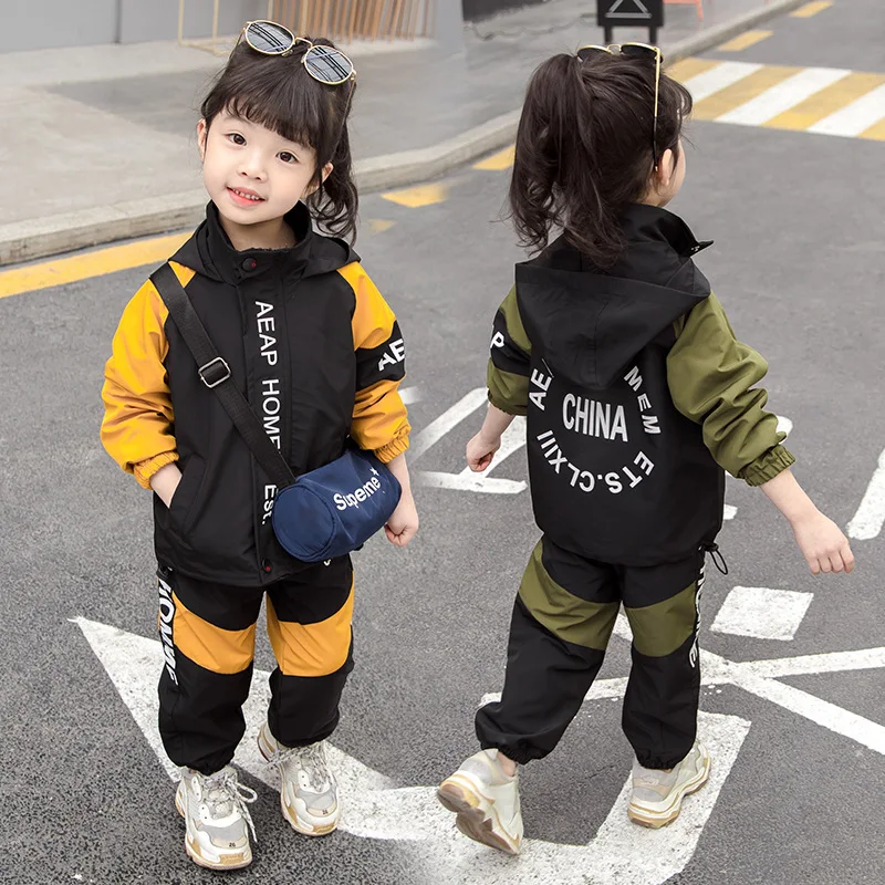

Girls Raincoat Jacket Set Spring Clothing 2019 New Style Baby Western Style Children Korean-style Cartoon Long Sleeve Sports Two