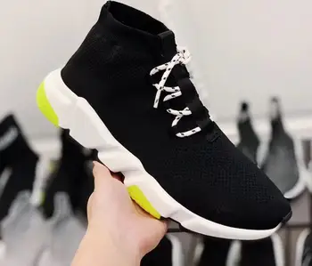

Spring and Summer 2019 Popular Men and Women's Elastic Socks Sports Shoes Knitted Lace Leisure High-Up Shoes