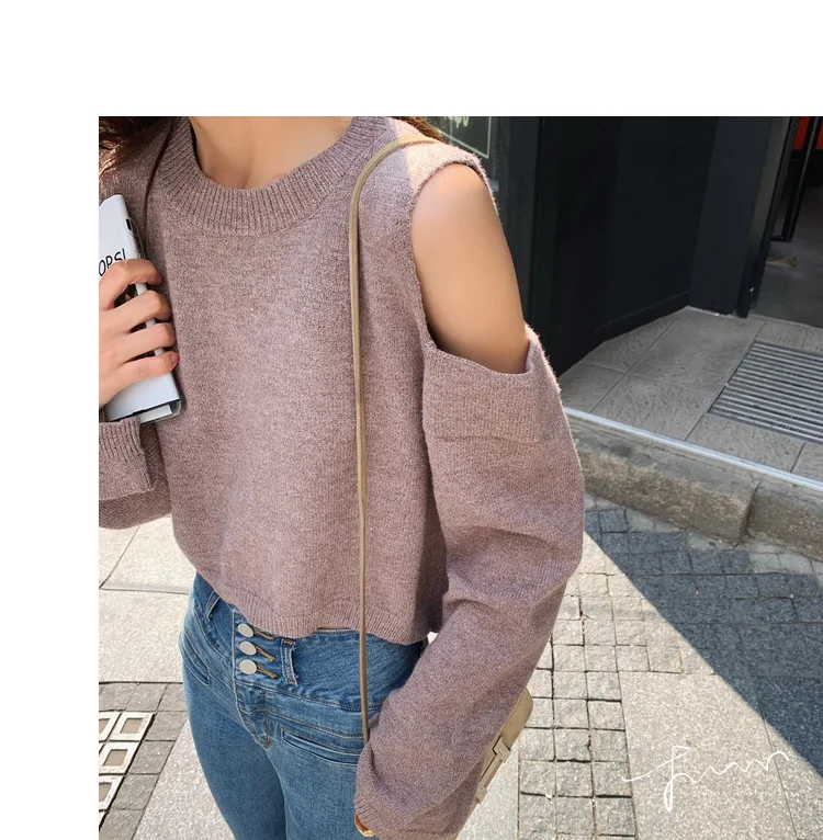 Autumn Elegant Ladies Women Fashion Loose Sexy Hollow Out Off Shoulder Pullovers Sweater+Mini mermaid Skirt Suits