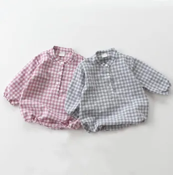 

2020 New Style Babys Girls Boys Plaid Romper Cotton Full Sleeve Spring Babys Jumpsuit 0-3 Years PO919