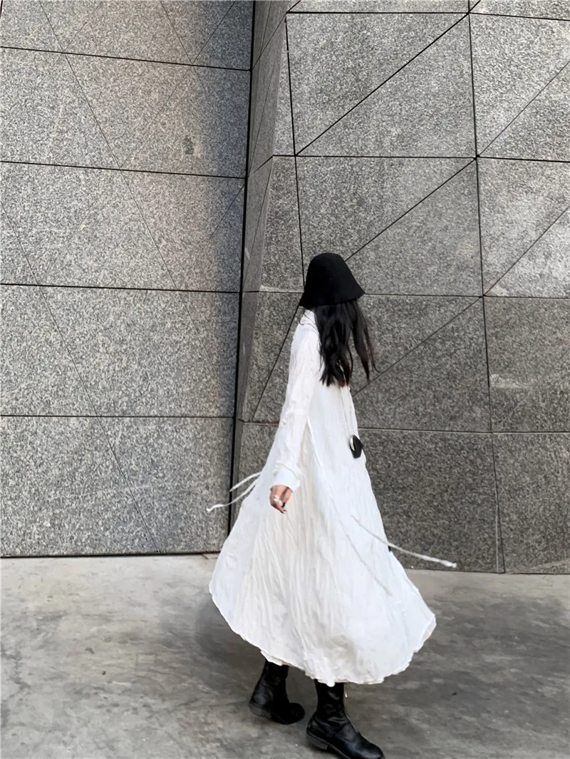 XITAO Irregular Dress Fashion New White Single Breast Full Sleeve 2020 Autumn Goddess Fan Casual Style Loose Dress ZP3683
