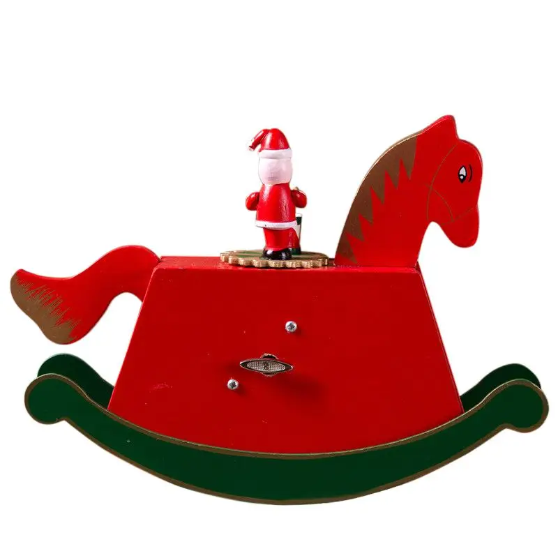 Рождественская музыкальная шкатулка, настольный орнамент, праздничный подарок для детей, цветная Раскрашенная деревянная качающаяся лошадь, украшение