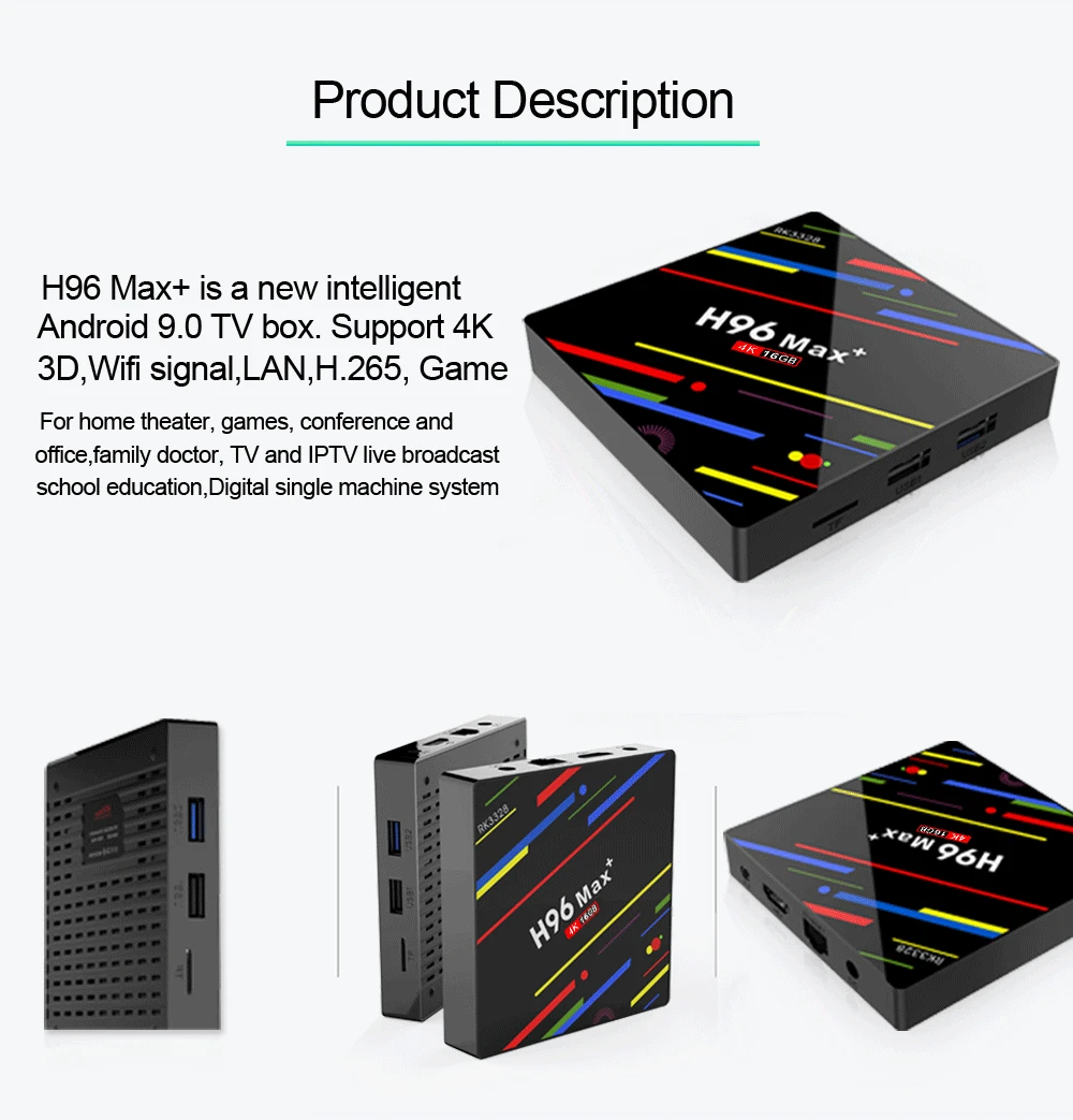  Newest H96 Max+ Android TV Box Android 9.0 2.4G 5G WiFi Iptv 4K box 4G 64G or 4G 32G or 2G 16G Voic