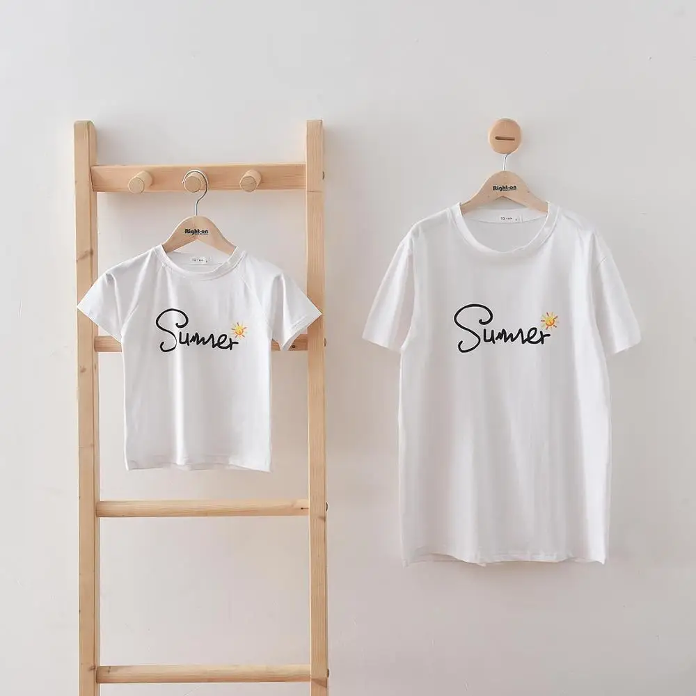 

T-shirt Parent-Child Cartoon Printed Pattern Pure Plain T-shirt Lovely Leisure Basic T-shirt Summer Interesting Shirt Parent-Chi