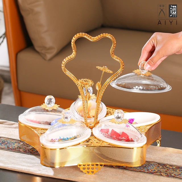 Assiettes divisées en compartiment métallique de luxe, plateaux de stockage  pour fruits secs, bonbons, collations, décoration de fête de mariage,  plateau de service - AliExpress