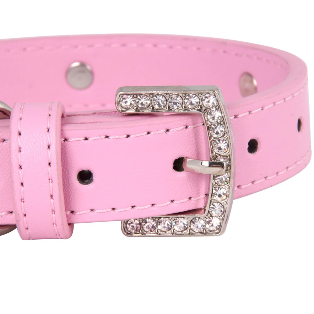 Pet Leather Dog Collar With Diamond bone Adjustable Dogs Cats Collars Control Handle Training Pet Cat Dog Collar Pet Supplies