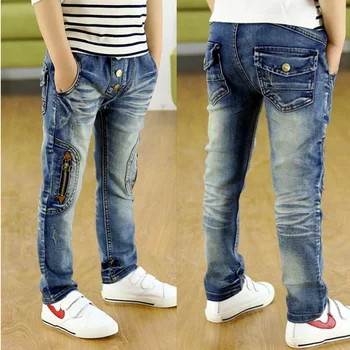 

2020 boy pants trousers children jeans single pants spring stretch jeans middle and large children's clothing feet pants tide