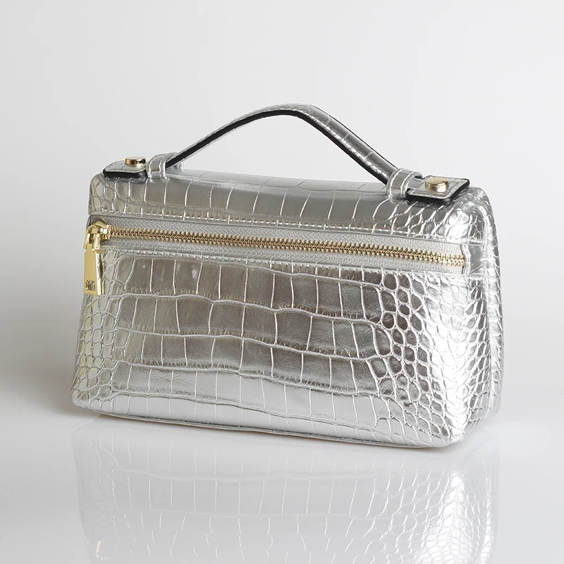 HIGHREAL Новая модная дизайнерская сумка из тисненой кожи страуса, переносная сумка, маленький клатч, дамская сумочка, кошелек - Цвет: Croc Silver ( L )