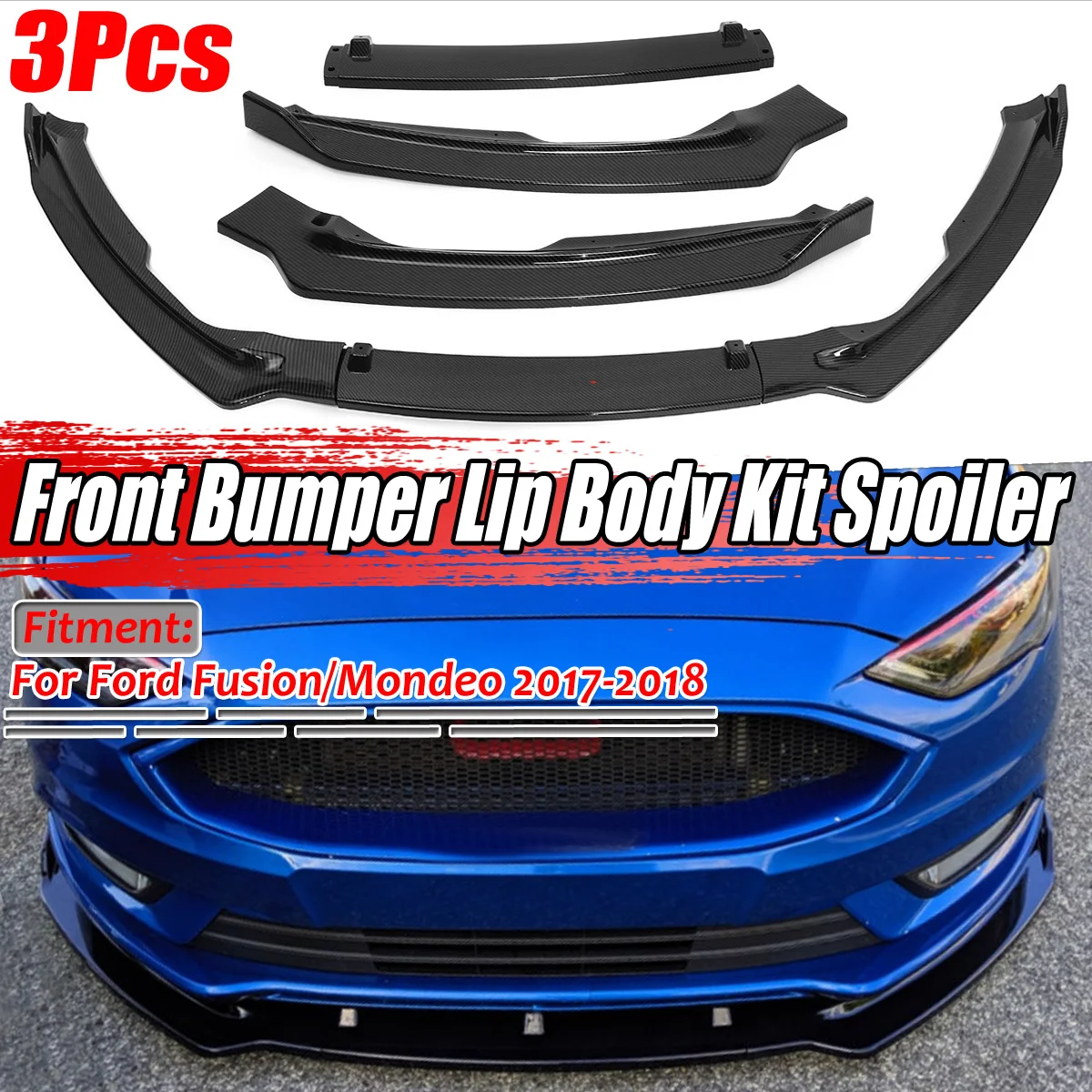 Front Bumper Lip Spoiler Splitters Gloss Black For Ford Mustang Focus RS Mondeo