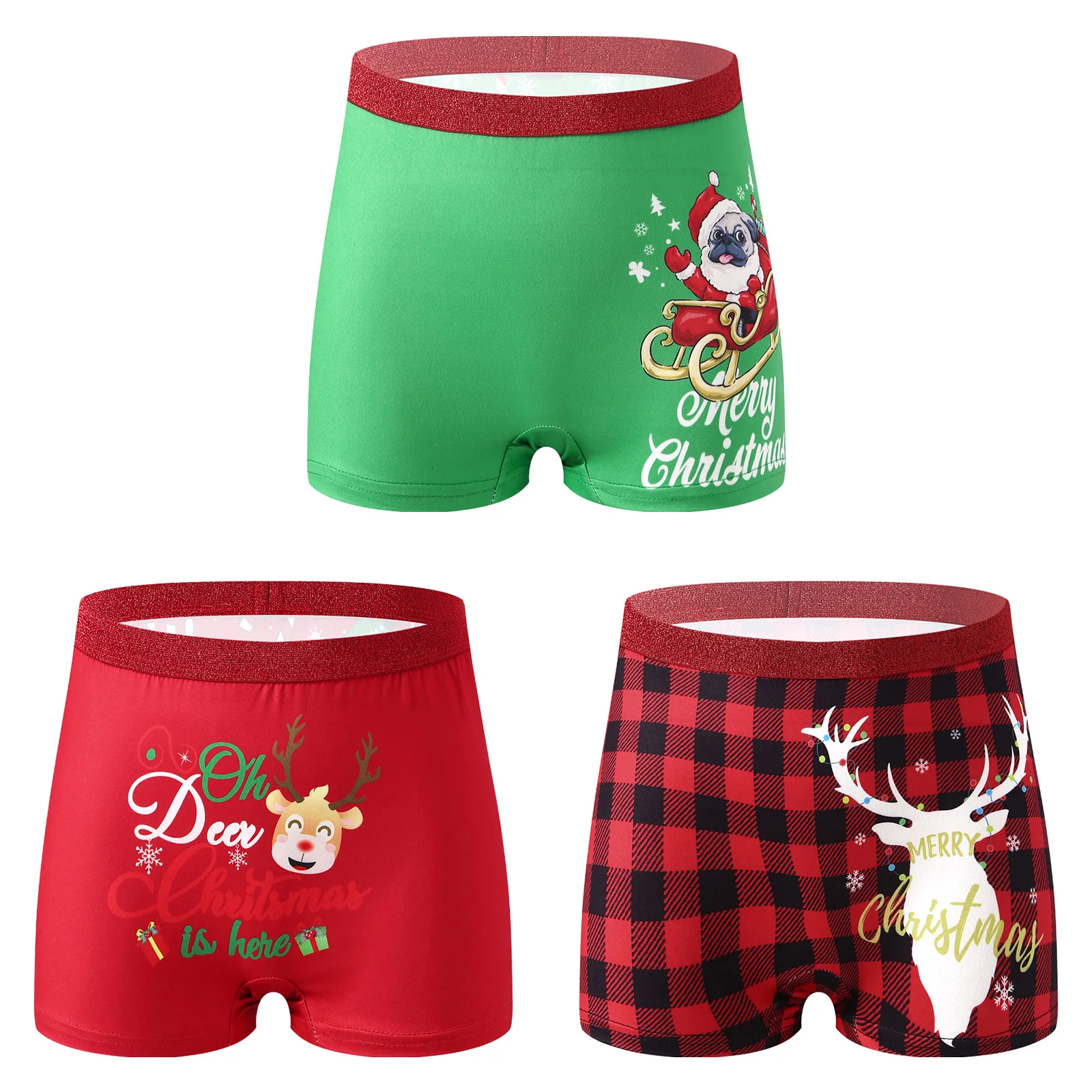Women Christmas Holiday Underwear Elastic Waist Santa Claus Elk Printed