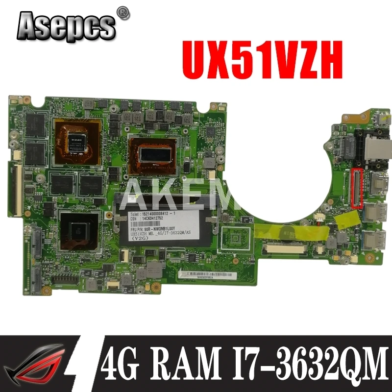 UX51VZH материнская плата для Asus U500V U500VZ UX51VZA UX51VZ ноутбука 90R NWOMB1L00Y 4G/I7 3632QM