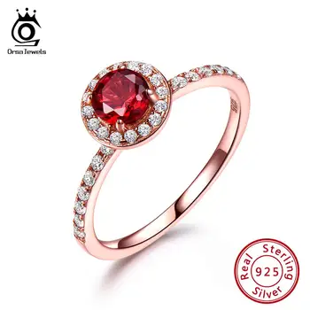 

ORSA JEWELS Authentic 925 Sterling Silver Wedding Rings Rose Gold Red Garnet With Zirconia Engagement Ring Fine Jewelry VSR13