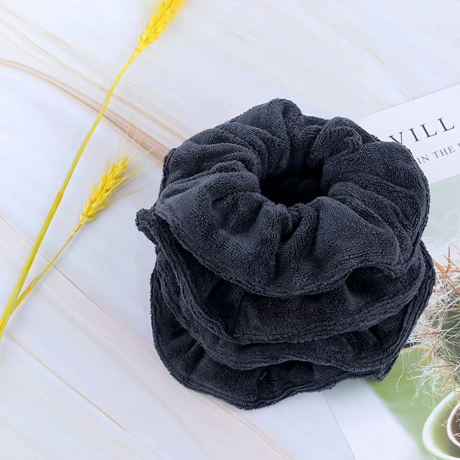 Ultra Soft Microfiber Hair Drying Scrunchies for Frizz Free, Heatless Hair Drying,  Large Thick Ponytail Holder,4 Pack 5