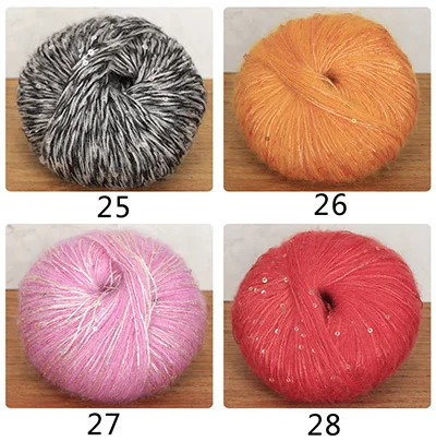 Meetee 5pcs(1pc=50g) Multicolor Beaded Sequins Mohair Wool Yarn Hand Kniting Yarn DIY Shawl Hat Hand-woven Wire Accessory YA010