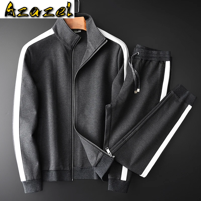 

Azazel Autumn Mens Sets 2 Piece Luxury Stand Collar Male Sweatshirts Plus Size 4xl Elastic Waist Slim Fit Man Pants