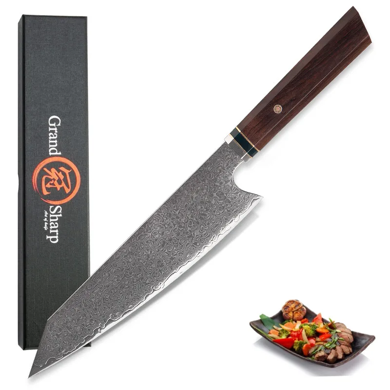 

GRANDSHARP 8.2'' Kitchen Knife vg10 Japanese Damascus Steel Chef Knife 67 layers Kiritsuke Blade Ebony Handle Cooking Tool Gift