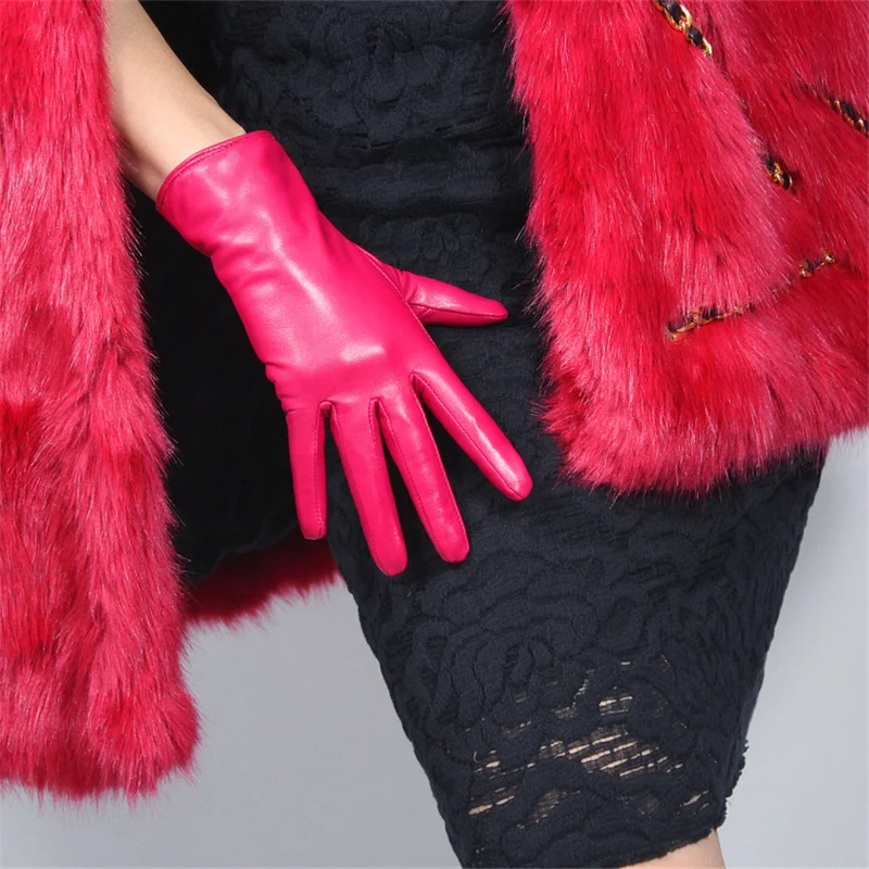 25 см перчатки из натуральной кожи короткие козьей кожи женские тонкие бархатные с подкладкой темно-синий сапфировый синий S00193-LS