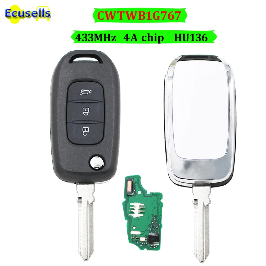 3 кнопки флип дистанционный ключ 433 МГц PCF7961 4A чип для Renault Kadjar Captur Megane 3 символ 2013- CWTWB1G767 HU136 uncut blade
