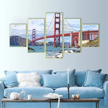 

Laeacco Canvas Calligraphy Painting Modern Golden Gate Bridge Scenery Posters and Prints Wall Art Picture Living Room Home Decor