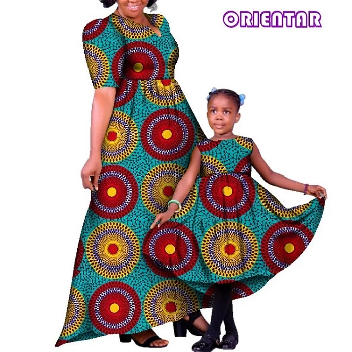 Одинаковая одежда для семьи в африканском стиле платья для мамы и дочки хлопковые длинные вечерние платья с принтом в африканском стиле для женщин и девочек; большие размеры; WYQ121 - Цвет: 1