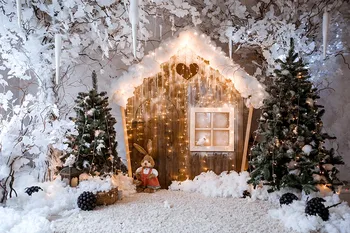 

White boken house christmas Backdrop for Photography Newborn Baby Background for Photo Studio Bow Backdrops Studio