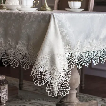 

Beige European Style Rectangular Table Cloth Teapoy Table Tablecloth TV Cabinet Cover Lace Fabric Chair Cover Seat Cushion