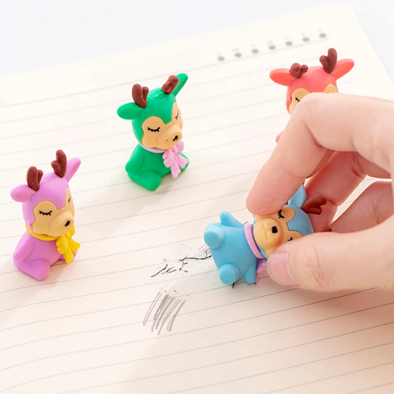 4 шт./лот милые Kawaii мультфильм олень резиновые карандаши ластик Escolares Borrador для