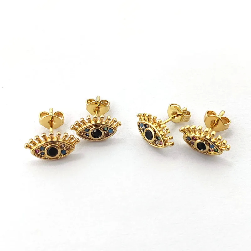

10 Pairs New Arrival Fashion Jewelry Rainbow Colors CZ Micro Pave Eye eyelash Stud Earrings for women Girls gift ER901