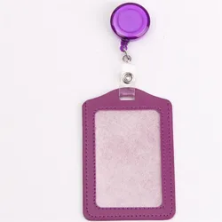 Multicolor PU Leather Badge Holder with Retractable Reel (PURPLE)