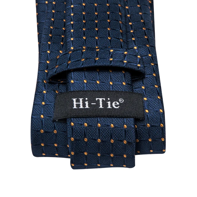 Affari Cravatta di Seta per Gli Uomini Blu Tie Dots Cravatta Set Gemelli Plaid per la Cerimonia Nuziale di Affari Tie 150cm Hi-tie SN-3529 Dropshipping 6