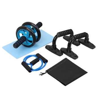 

4-in-1 AB Wheel Roller Kit Spring Exerciser Abdominal Press Wheel Pro with Push-UP Bar Knee Pad for Muscle Strength Fitness