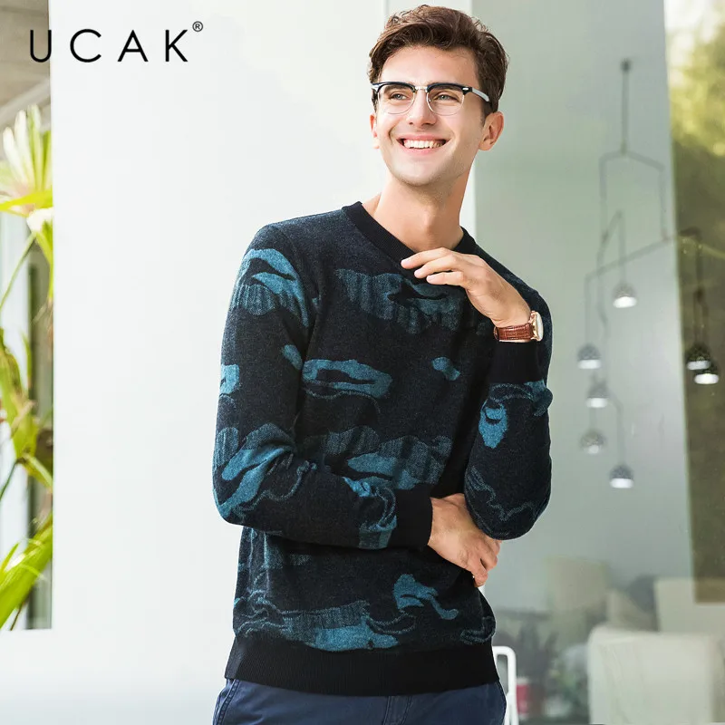 UCAK бренд 100% мериносовой шерстяной мужской свитер уличная облако узор Pull Homme осень