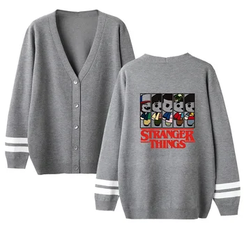 

Stranger Things Sweater Men Women Cardigan Sweater Unisex Warm Sweater Print Popular V-neck Knitting Sweater Autumn Sweater Coat