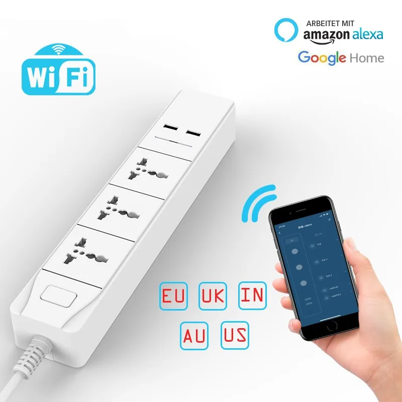 

Tonbux Universal Smart Wifi Power UK/AU/EU/US Wifi Socket 2 USB Charging Station Work with Alexa Google Home Assistant