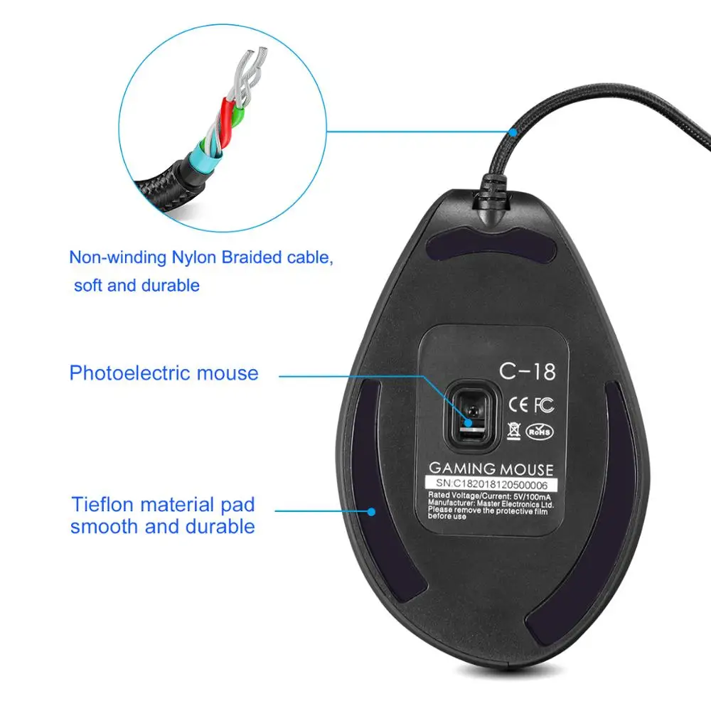 Вертикальная игровая мышь Lefon проводная RGB эргономичная USB дистанционное