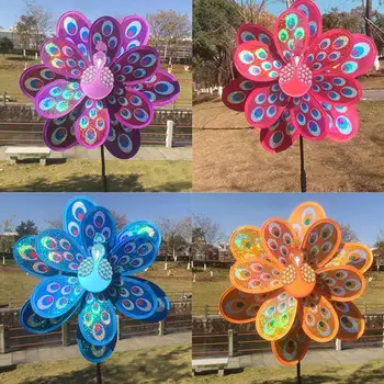 

Double Layer Peacock Laser Sequins Windmill Colourful Decor Flower Toy Spinner Windmill Wind Kids Home Colorful Yard Sun Ga P2X9