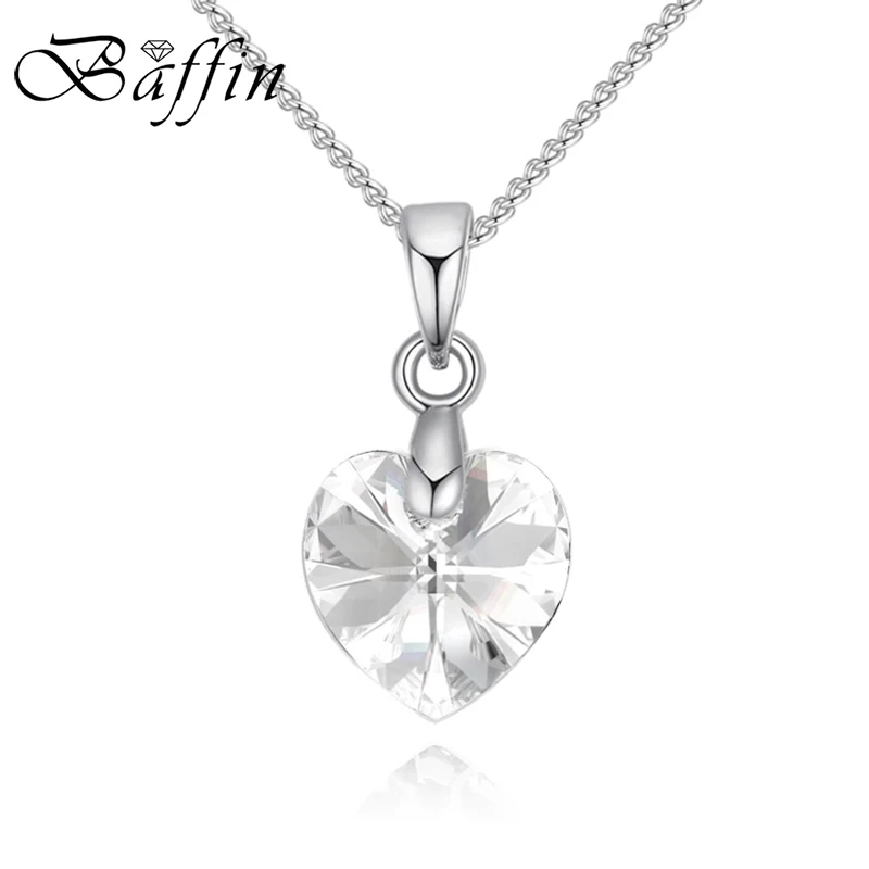 Clear Crystal 001 BAFFIN мини-ожерелье в форме сердца, подвеска с кристаллами Swarovski для женщин и девочек, подарок, серебряная цепочка, Детские ювелирные украшения - Окраска металла: Clear Crystal 001