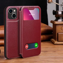 Premium Genuine Leather Smart View Flip Case with Magnetic Closure and Free - Answer Holder Cover for 12 or 12 Pro (Wine Red)